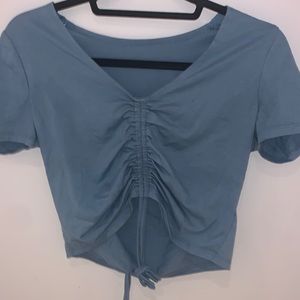 blue rushed crop top